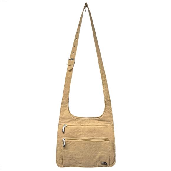 Travelon Tan Nylon Crossbody Bag Front Flap Organizer Pockets Adjustable Strap - Picture 1 of 9